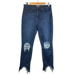 L'AGENCE High Line Skinny High Rise Jeans Dark Blue Fitted Stretchy Cotton Blend